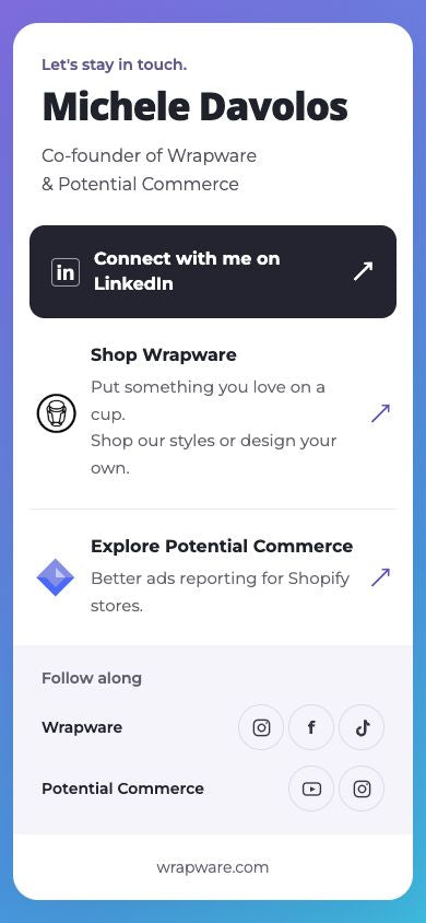 Example public links page: LinkedIn first, followed by Wrapware, Potential Commerce and social channels.