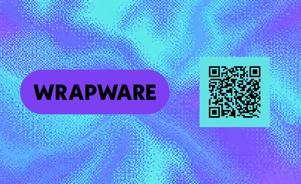 A Wrapware wrap design with a large QR code on an aqua panel.