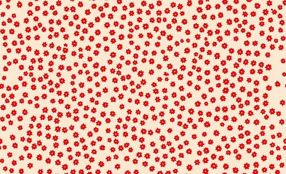 The flipped pattern: red flowers on cream.