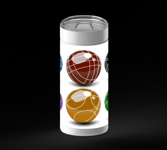 Six glossy colored spheres arranged in a 2x3 grid on a white background: blue, red-brown, black, purple, gold, and green. Each sphere has pale curved line patterns and a bright highlight near the top, with a soft shadow underneath.