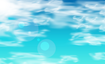 Abstract blue sky with soft white clouds and a bright aqua gradient, with a few translucent lens-flare circles.