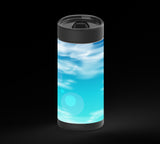 Abstract blue sky with soft white clouds and a bright aqua gradient, with a few translucent lens-flare circles.