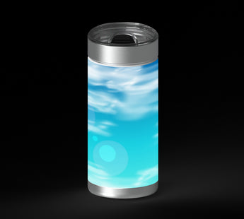 Abstract blue sky with soft white clouds and a bright aqua gradient, with a few translucent lens-flare circles.