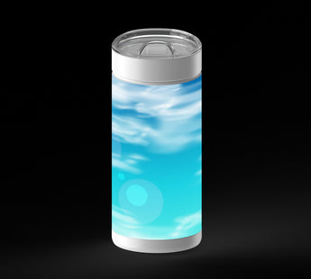 Abstract blue sky with soft white clouds and a bright aqua gradient, with a few translucent lens-flare circles.