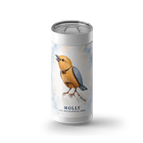 Molly The Mechanical Bird wrap on a white ceramic Wrapware tumbler