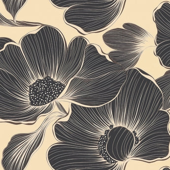 Midnight Bloom wrap artwork with large charcoal flowers outlined in cream.