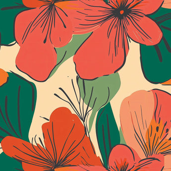 Autumn Bloom wrap artwork with coral and orange flowers and dark green leaves.