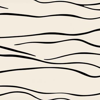 Flow Line wrap artwork with thin, flowing black lines across a cream background.