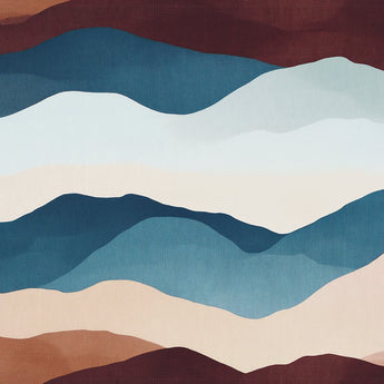 Mountain Hues wrap artwork with layered blue, cream, pink and rust mountain shapes.