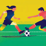 Game On wrap artwork with two soccer players challenging for the ball against yellow and green.