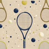 Rally Time wrap artwork with tennis rackets and balls on a beige background.