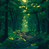 Forest Path wrap artwork with a shaded trail through a lush green forest.