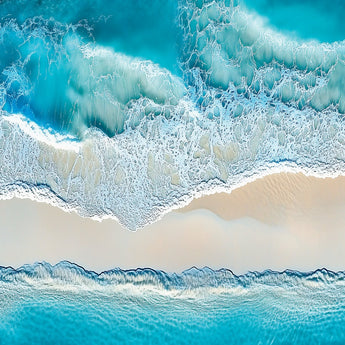 Ocean Bliss wrap artwork with turquoise surf meeting a pale sandy beach.