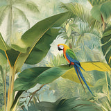 Tropical Bird wrap artwork with a colorful parrot among broad green leaves.