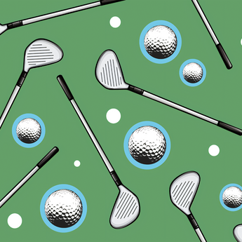 On the Green wrap artwork with golf clubs and golf balls on green.