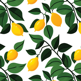 Make Lemonade wrap artwork with yellow lemons and dark green leaves on white.