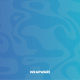 Wrapware Blue Pattern artwork with flowing blue shapes and a small white Wrapware wordmark.