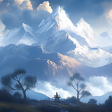 Mountain Peaks wrap artwork with snowy mountains above a misty valley.