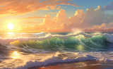 Ocean Waves at Sunset - 1