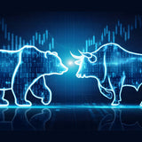 Bull & Bear wrap artwork with glowing blue animal outlines against a financial-chart background.