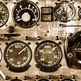 Fly Me Away wrap artwork with vintage aircraft gauges in sepia tones.