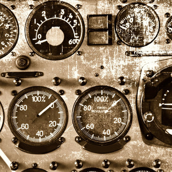 Fly Me Away wrap artwork with vintage aircraft gauges in sepia tones.