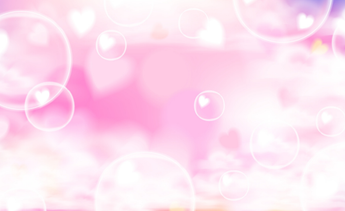Soft pink and white background with glowing translucent circles and blurred heart shapes scattered across the frame.