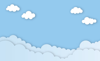 Light blue sky background with several small white clouds near the top and layered white clouds along the bottom edge, leaving open space in the center.