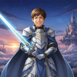 Fated Anime Hero example artwork with an armored character holding a glowing sword above the clouds.