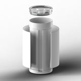 Exploded view of a white-finish Wrapware tumbler, removable wrap and clear lid.
