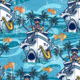 You Had Me at Yacht Rock wrap artwork with boats, sharks, instruments and tropical islands.