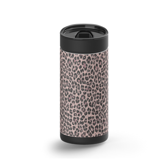 Purrpink Leopard wrap on a black ceramic Wrapware tumbler