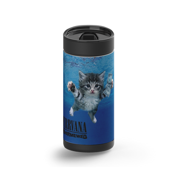 Purrvana Nevermewed wrap on a black ceramic Wrapware tumbler
