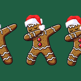 Ginger Dab Green wrap artwork with three dabbing gingerbread figures in Santa hats on green.