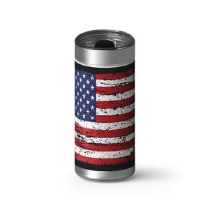 American Flag Vintage Black wrap on a brushed stainless Wrapware tumbler
