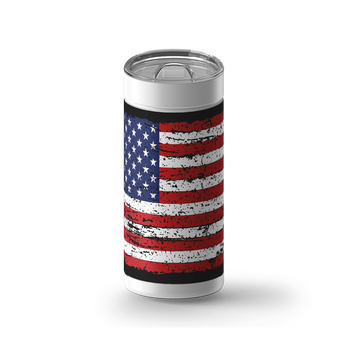 American Flag Vintage Black wrap on a white ceramic Wrapware tumbler