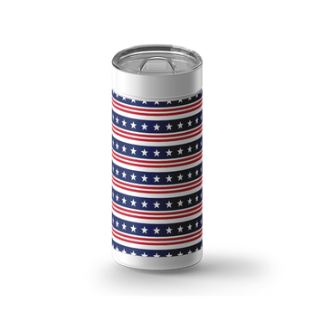 Americana Stars and Stripes wrap on a white ceramic Wrapware tumbler