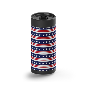 Americana Stars and Stripes wrap on a black ceramic Wrapware tumbler
