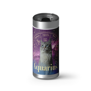 Aquarius Zodicat Custom Tumbler wrap on a brushed stainless Wrapware tumbler