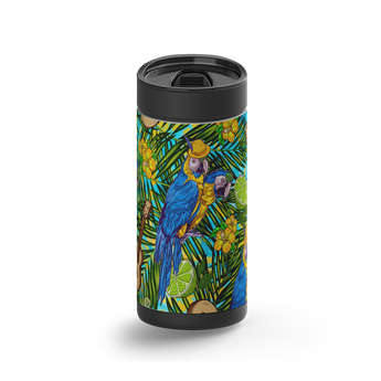 Blue Parrot Lounge wrap on a black ceramic Wrapware tumbler