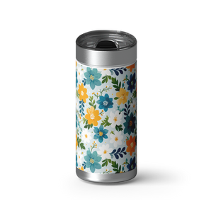 Blue-Yellow Blooms wrap on a brushed stainless Wrapware tumbler