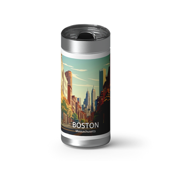 Boston Travel Poster wrap on a brushed stainless Wrapware tumbler