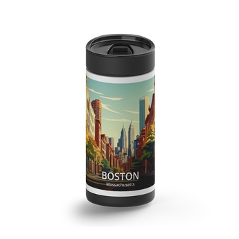 Boston Travel Poster wrap on a black ceramic Wrapware tumbler