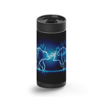 Bull & Bear wrap on a black ceramic Wrapware tumbler