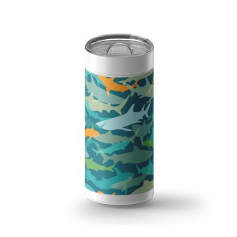 Camo Sharks wrap on a white ceramic Wrapware tumbler