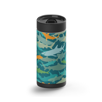 Camo Sharks wrap on a black ceramic Wrapware tumbler
