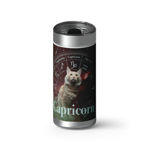 Capricorn Zodicat Custom Tumbler wrap on a brushed stainless Wrapware tumbler