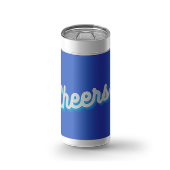 Cheers - Blue wrap on a white ceramic Wrapware tumbler