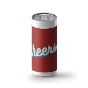 Cheers - Red wrap on a white ceramic Wrapware tumbler
