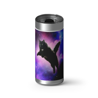 Cosmic Kitty Custom Tumbler wrap on a brushed stainless Wrapware tumbler